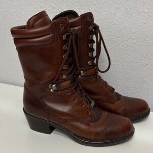 Double H Oponka Packer Chestnut Full Grain Leather Lace-Up Boots